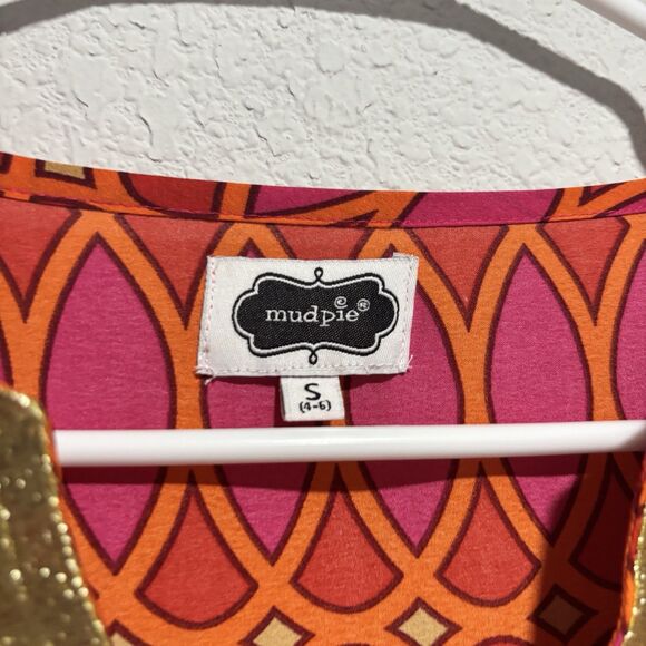 MUDPIE Embroidered Colorful Pink Orange Gold Balloon Sleeve Cover Up Tunic Sz S - Picture 3 of 7